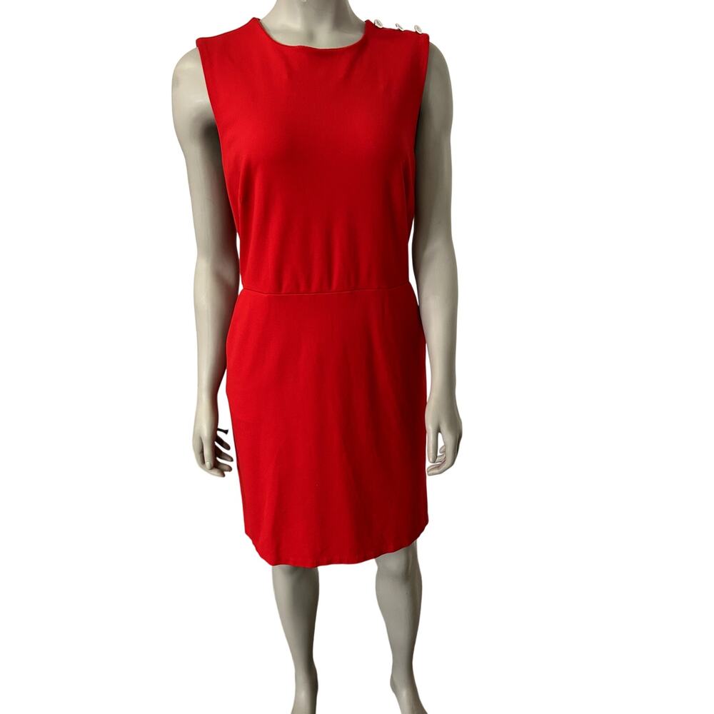 Lauren Ralph Lauren Red Sleeveless Sheath Dress with Silver Button Details